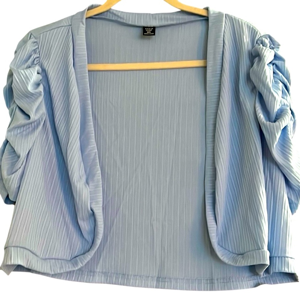 S H E I N Powder Blue, Puff Detailed Sleeve, Textured Crop Jacket, 2XL(16), NWT